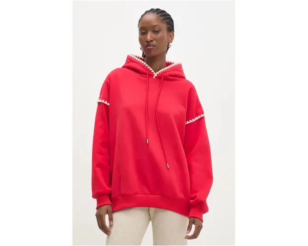 Answear Lab bluza femei, culoarea rosu, cu gluga, cu imprimeu