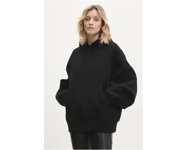 Answear Lab bluza femei, culoarea negru, cu gluga, neted