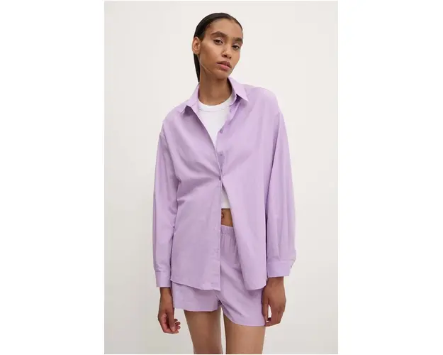 Answear Lab camasa si pantaloni scurti din bumbac culoarea violet