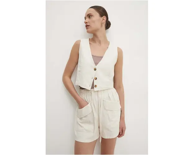 Answear Lab vesta si pantaloni scurti culoarea alb