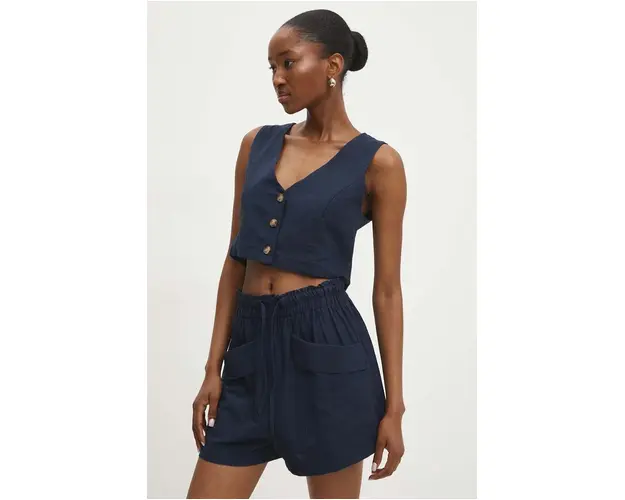 Answear Lab vesta si pantaloni scurti culoarea albastru marin