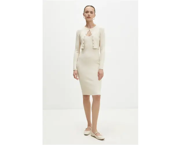 Answear Lab rochie si cardigan culoarea bej, mini, mulata