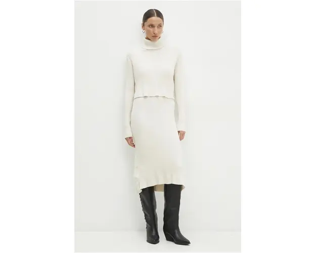 Answear Lab rochie si pulover culoarea bej, mini, mulata