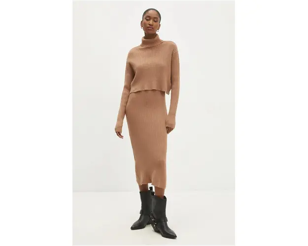 Answear Lab rochie si pulover culoarea maro, mini, mulata