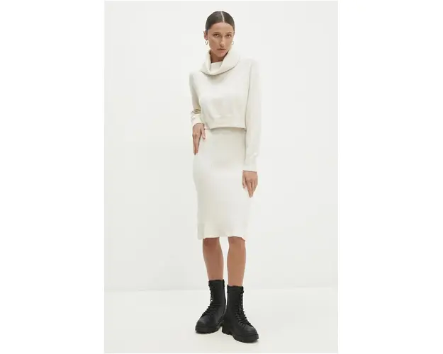 Answear Lab rochie si pulover culoarea bej, mini, mulata