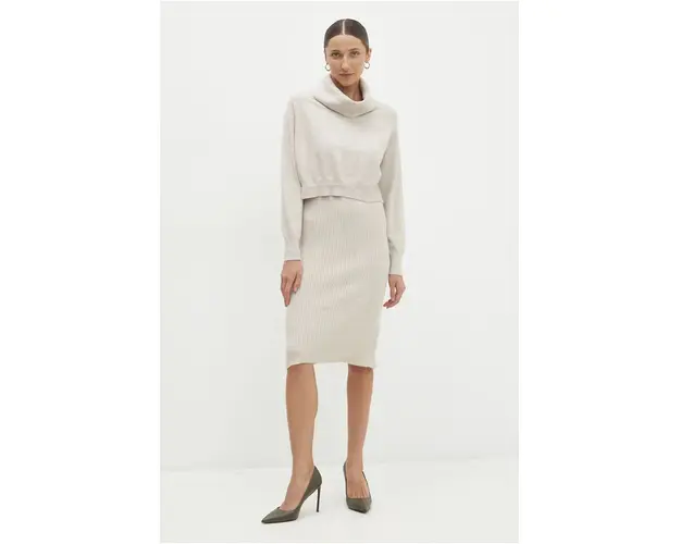 Answear Lab rochie si pulover culoarea bej, mini, mulata