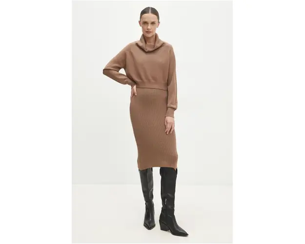 Answear Lab rochie si pulover culoarea maro, mini, mulata