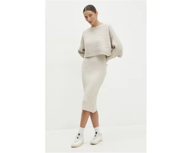 Answear Lab rochie si pulover culoarea bej, midi, mulata