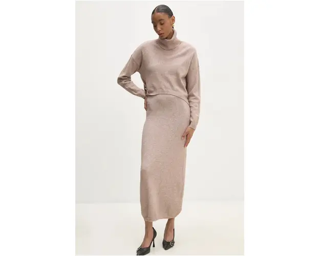 Answear Lab rochie si pulover culoarea bej