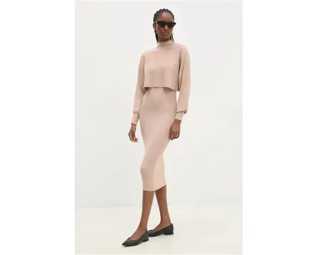 Answear Lab rochie si pulover culoarea maro
