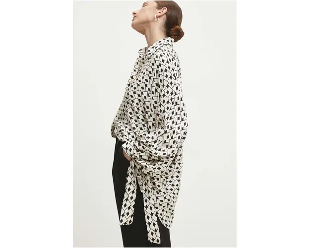 Answear Lab camasa femei, culoarea bej, cu guler clasic, relaxed