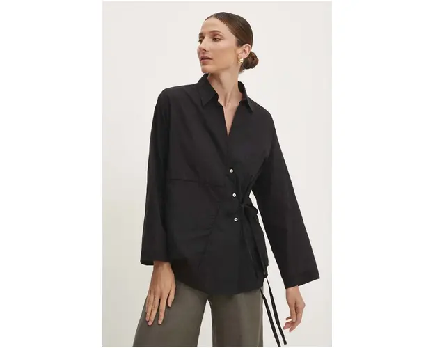 Answear Lab camasa din bumbac femei, culoarea negru, cu guler clasic, regular