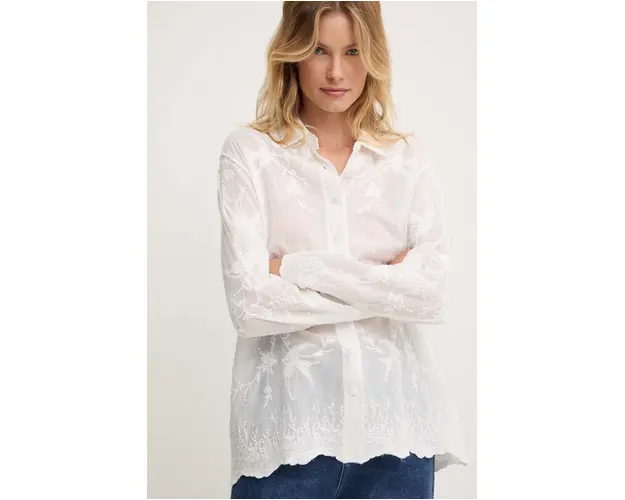 Answear Lab camasa din bumbac femei, culoarea alb, cu guler clasic, relaxed