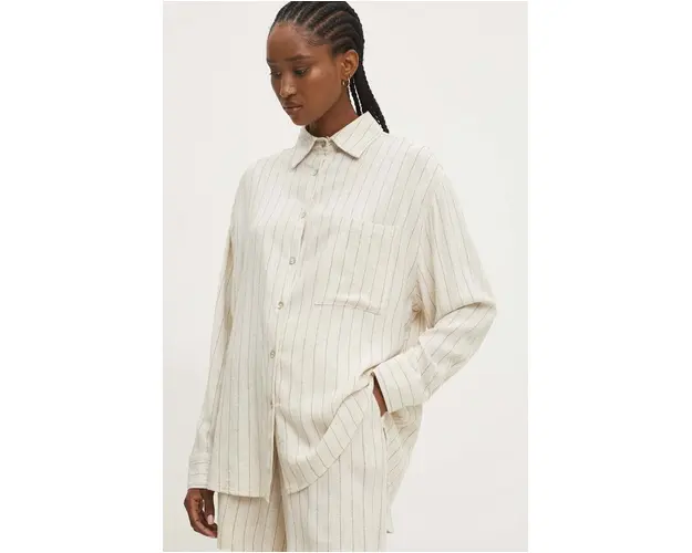 Answear Lab camasa de in culoarea bej, cu guler clasic, relaxed