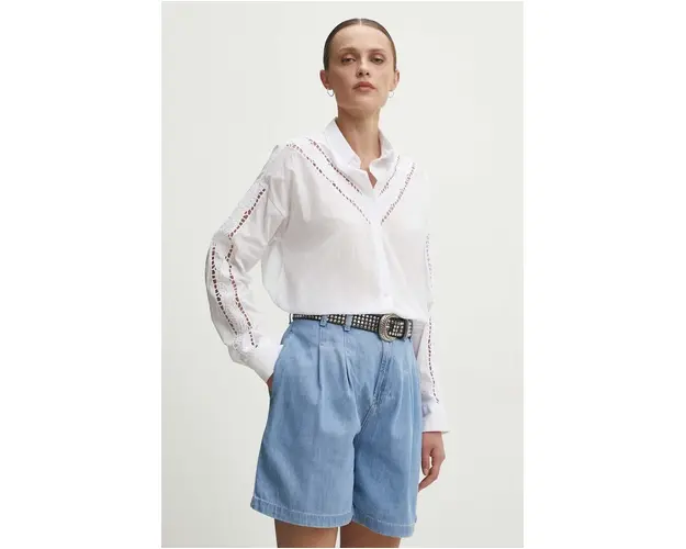 Answear Lab camasa din bumbac femei, culoarea alb, cu guler clasic, relaxed