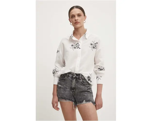Answear Lab camasa din bumbac femei, culoarea alb, cu guler clasic, relaxed
