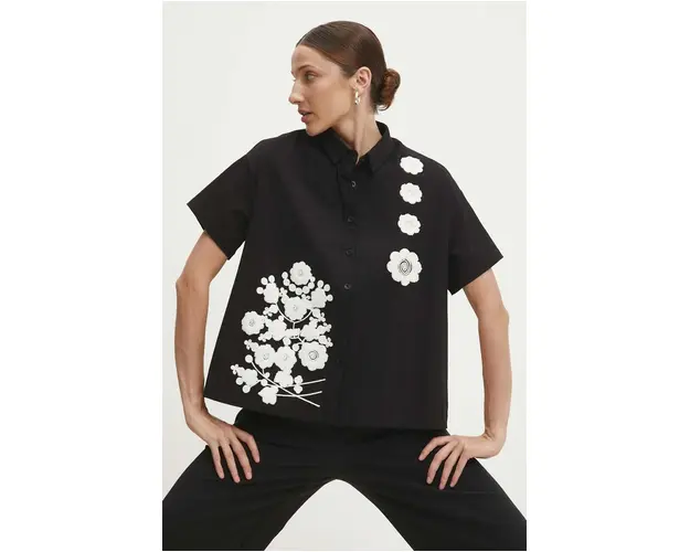 Answear Lab camasa femei, culoarea negru, cu guler clasic, relaxed
