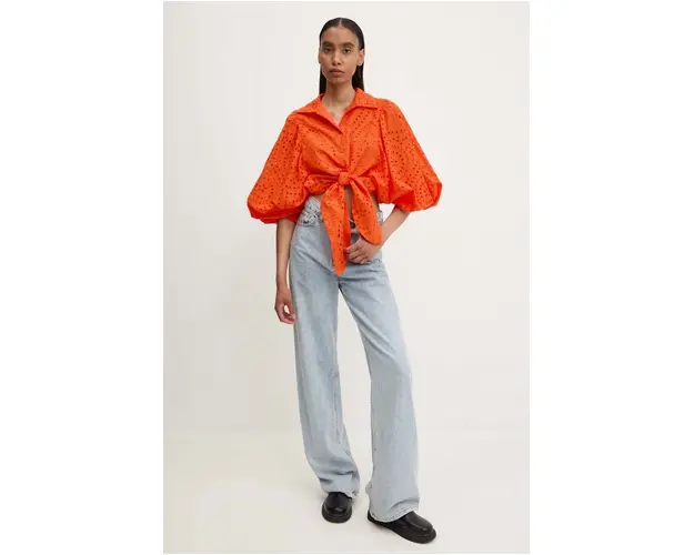 Answear Lab camasa din bumbac femei, culoarea portocaliu, cu guler clasic, relaxed