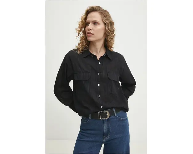 Answear Lab camasa din bumbac femei, culoarea negru, cu guler clasic, relaxed