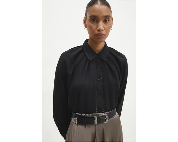 Answear Lab camasa femei, culoarea negru, cu guler clasic, regular
