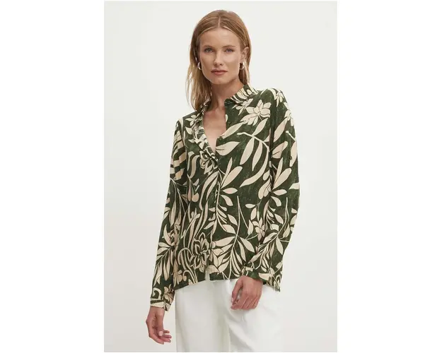 Answear Lab camasa femei, culoarea verde, cu guler clasic, regular