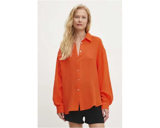Answear Lab camasa din bumbac femei, culoarea portocaliu, cu guler clasic, relaxed