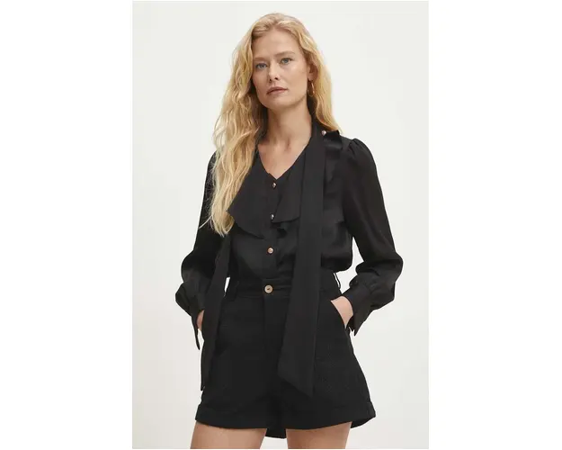 Answear Lab camasa femei, culoarea negru, cu un decolteu legat, regular