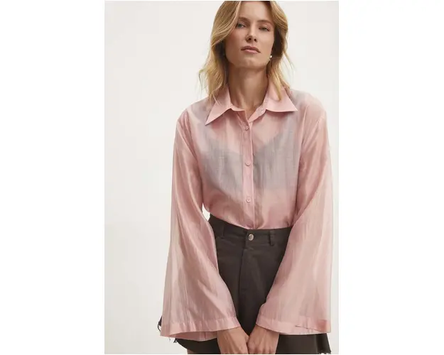 Answear Lab camasa femei, culoarea roz, cu guler clasic, relaxed