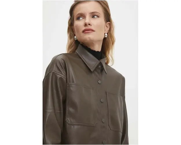 Answear Lab camasa femei, culoarea maro, cu guler clasic, relaxed