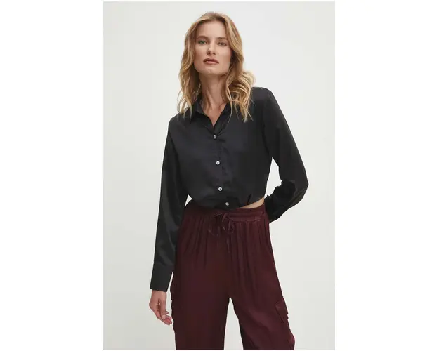 Answear Lab camasa femei, culoarea negru, cu guler clasic, regular