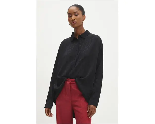 Answear Lab camasa femei, culoarea negru, cu guler clasic, relaxed