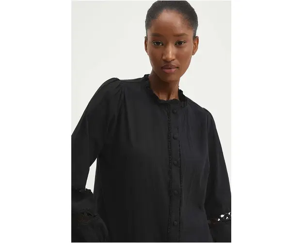 Answear Lab camasa din bumbac femei, culoarea negru, cu guler stand-up, regular