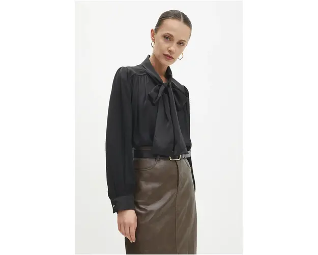 Answear Lab camasa femei, culoarea negru, cu guler clasic, relaxed