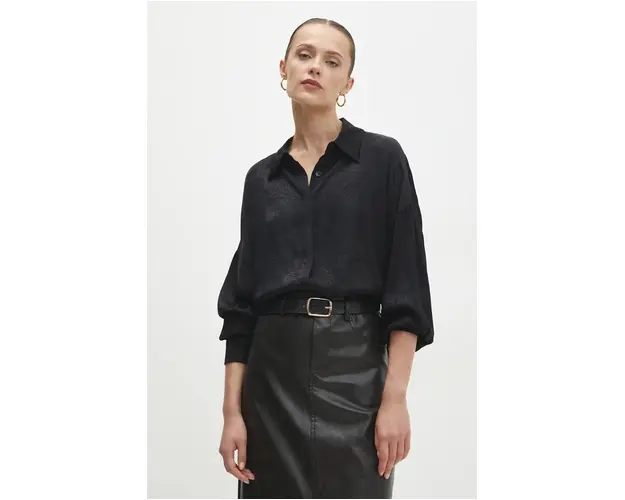 Answear Lab camasa femei, culoarea negru, cu guler clasic, relaxed