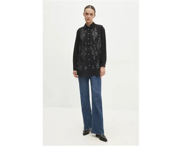 Answear Lab camasa femei, culoarea negru, cu guler clasic, relaxed