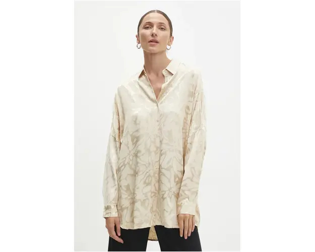 Answear Lab camasa femei, culoarea bej, cu guler clasic, relaxed