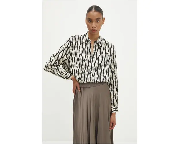 Answear Lab camasa femei, culoarea negru, cu guler clasic, relaxed