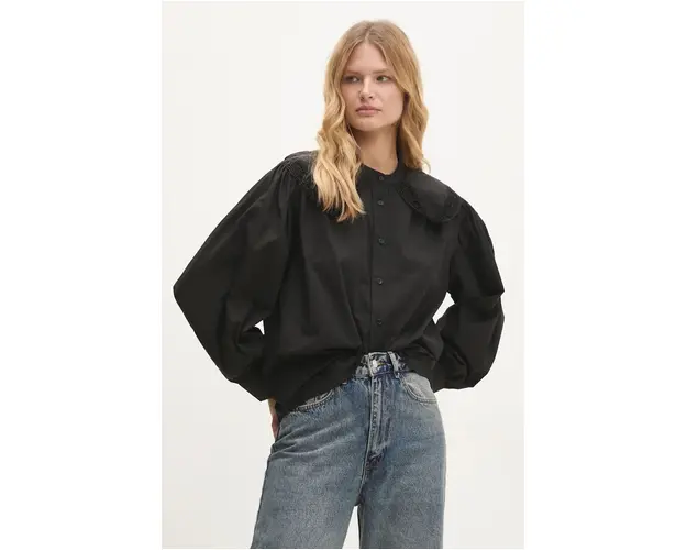 Answear Lab camasa din bumbac femei, culoarea negru, cu guler stand-up, regular