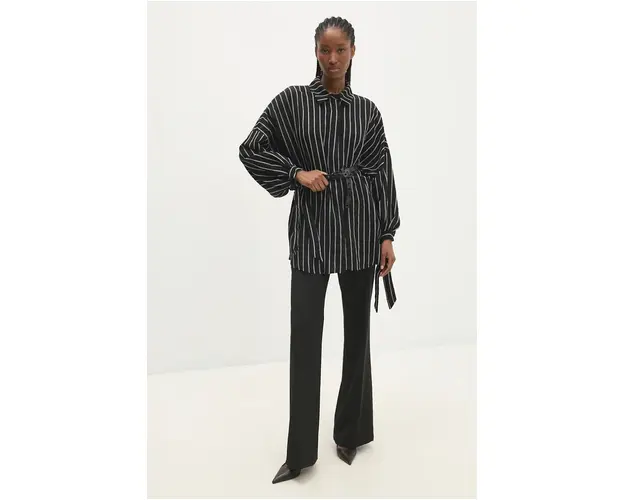 Answear Lab camasa femei, culoarea negru, cu guler clasic, relaxed