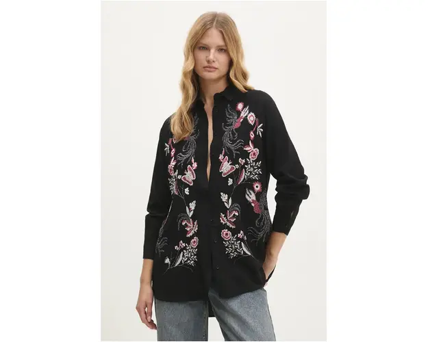 Answear Lab camasa femei, culoarea negru, cu guler clasic, relaxed