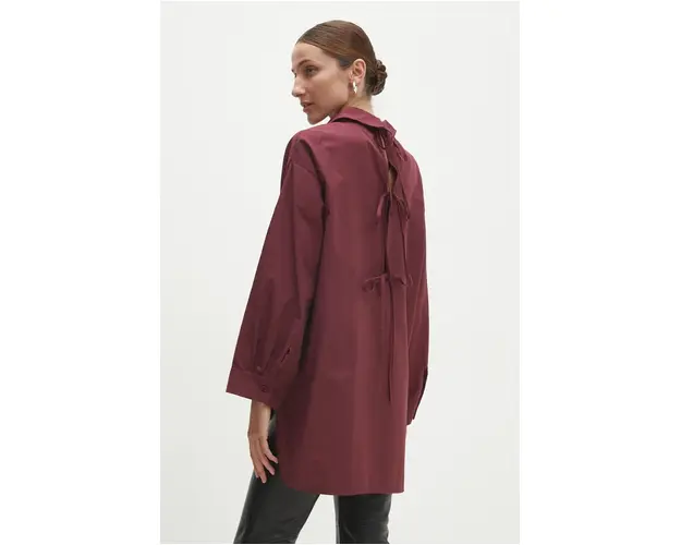 Answear Lab camasa din bumbac femei, culoarea bordo, cu guler clasic, relaxed