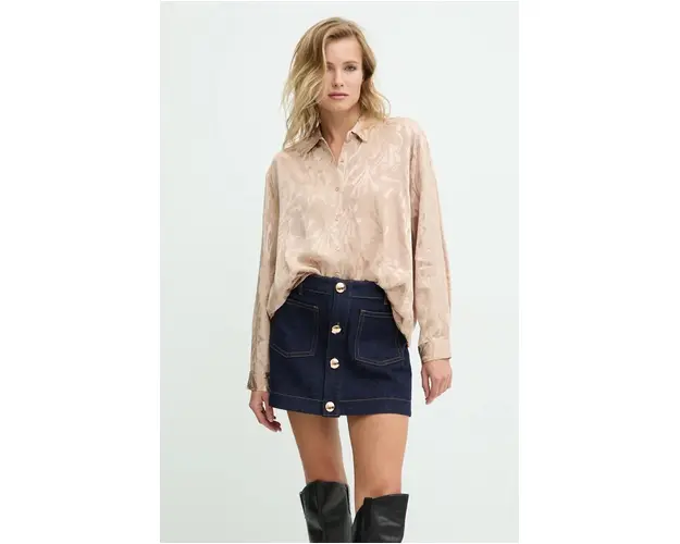 Answear Lab camasa femei, culoarea bej, cu guler clasic, relaxed