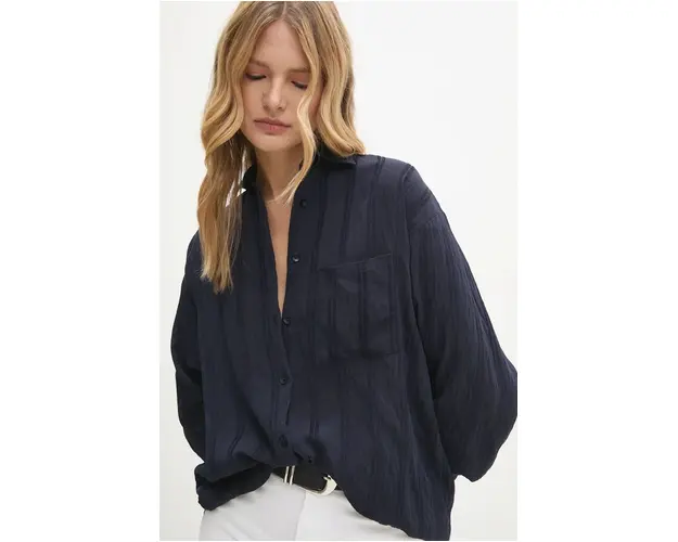 Answear Lab camasa femei, culoarea albastru marin, cu guler clasic, relaxed