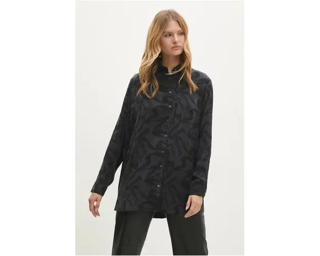 Answear Lab camasa femei, culoarea negru, cu guler clasic, relaxed