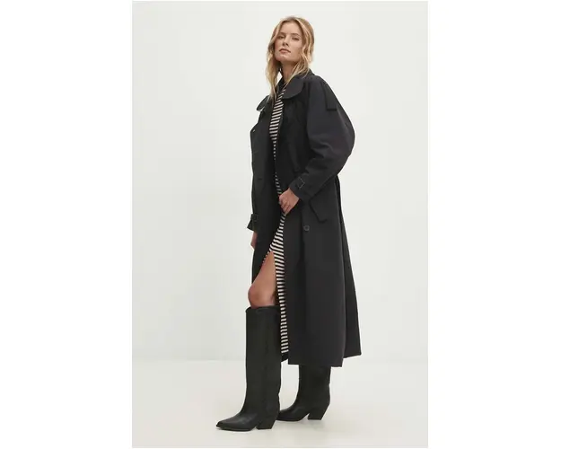 Answear Lab trenci femei, culoarea negru, de tranzitie, oversize