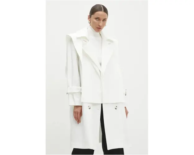 Answear Lab trenci femei, culoarea alb, de tranzitie, oversize