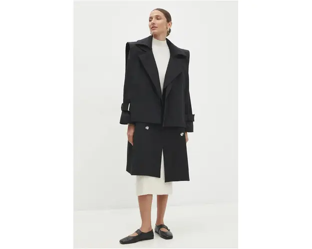Answear Lab trenci femei, culoarea negru, de tranzitie, oversize