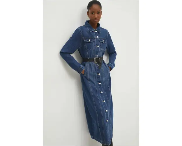 Answear Lab palton jeans femei, culoarea albastru marin, de tranzitie