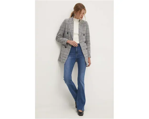 Answear Lab palton femei, culoarea gri, de tranzitie, cu doua randuri de nasturi