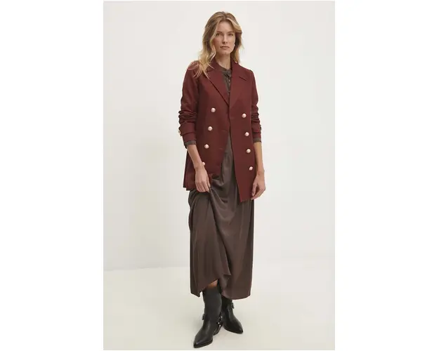 Answear Lab palton femei, culoarea bordo, de tranzitie, cu doua randuri de nasturi